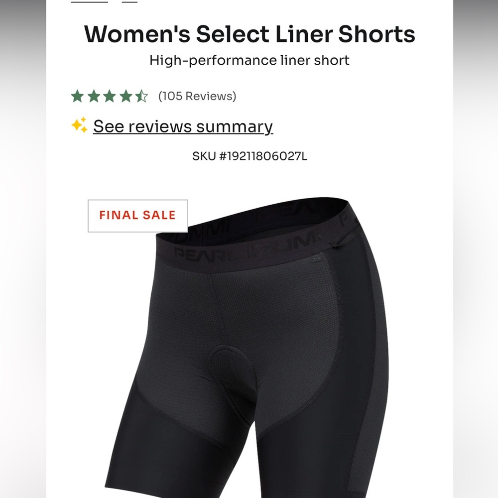 Pear Izumi Select Women’s Liner Bike Shorts Size Small